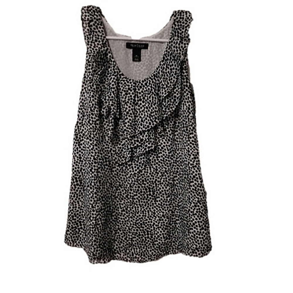 White House Black‎ Market Front Ruffle Black & Cream Polka Dot Sleeveless Blouse